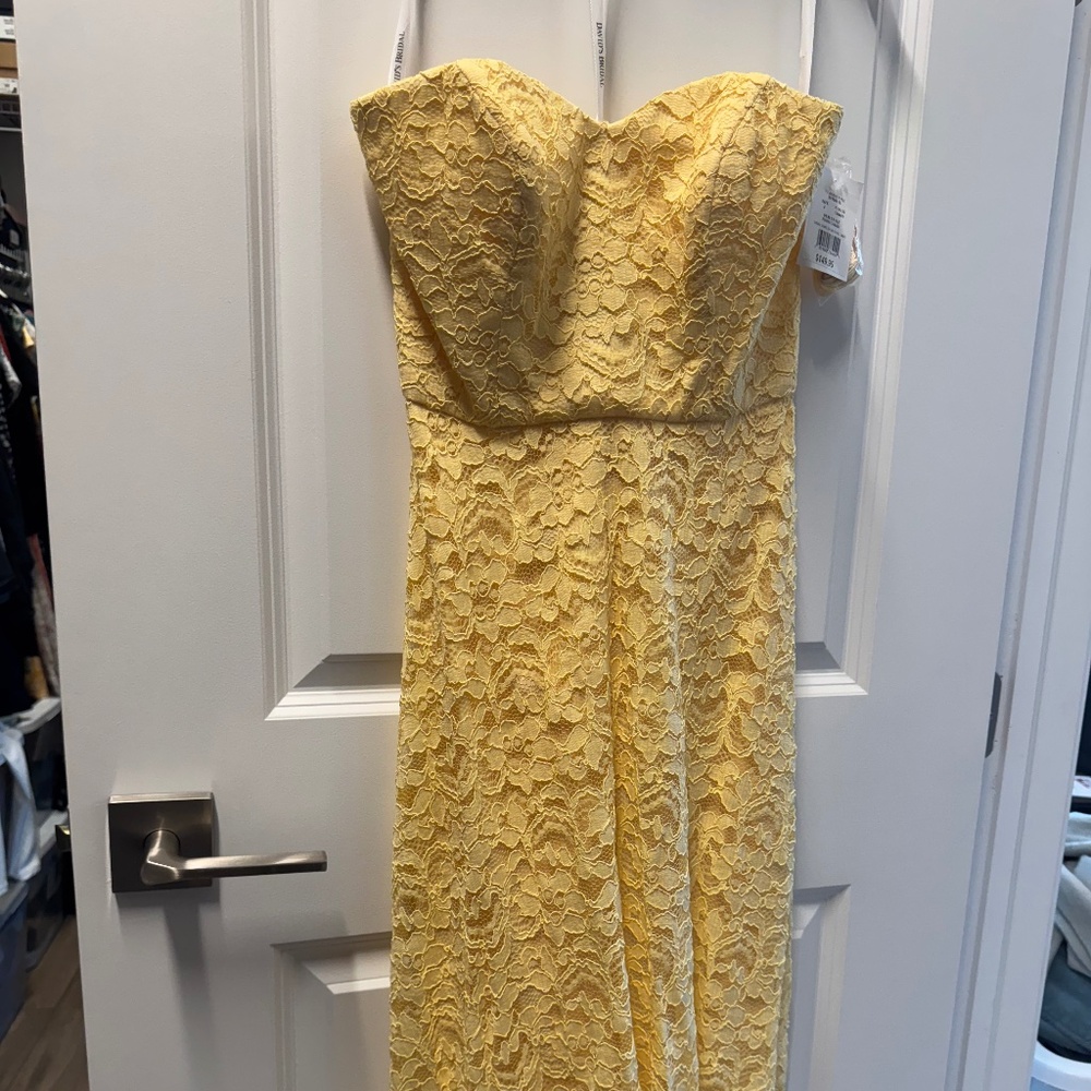 David's bridal yellow strapless lace cocktail dress NWT